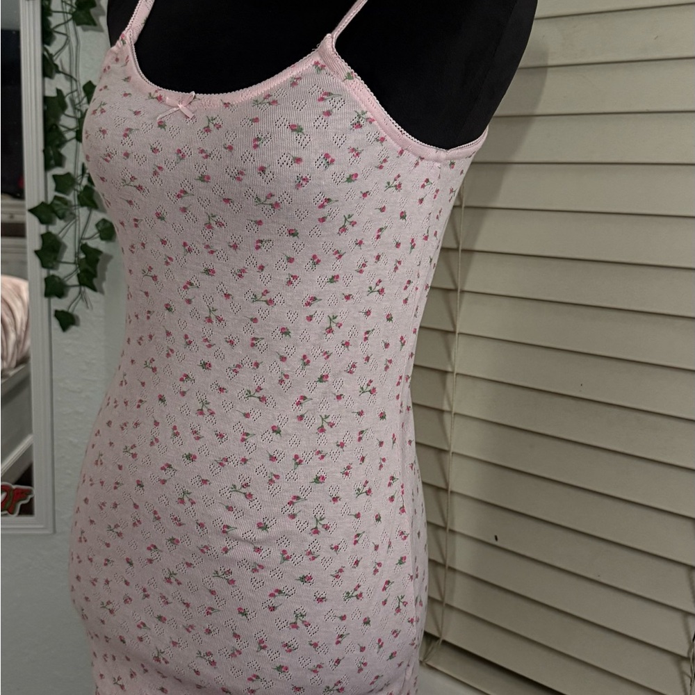 Soft Pink Floral Slip Mini Dress with Spaghetti Straps